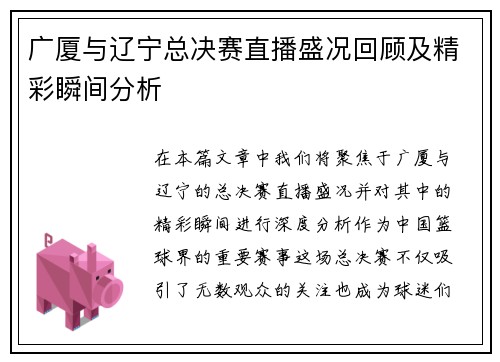 广厦与辽宁总决赛直播盛况回顾及精彩瞬间分析